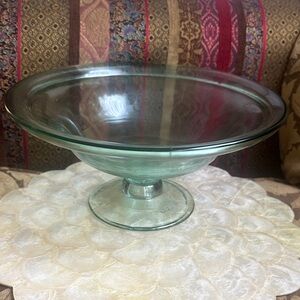 Recycled  Glass Hand Blown Pedestal Bowl